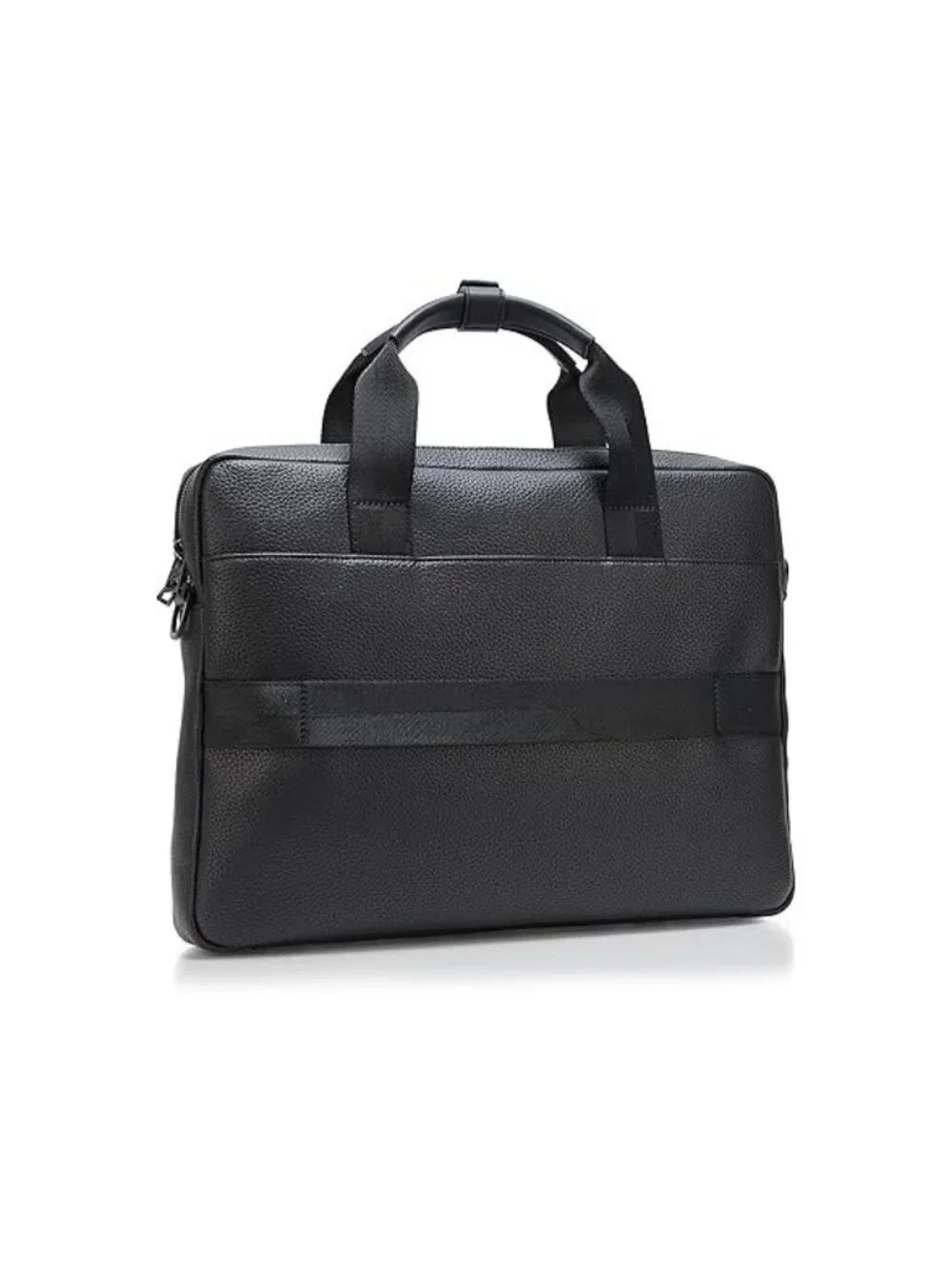 HUGO BOSS Stacked Logo PU Leather Briefcase Pitch Black Business Laptop Bag NWT